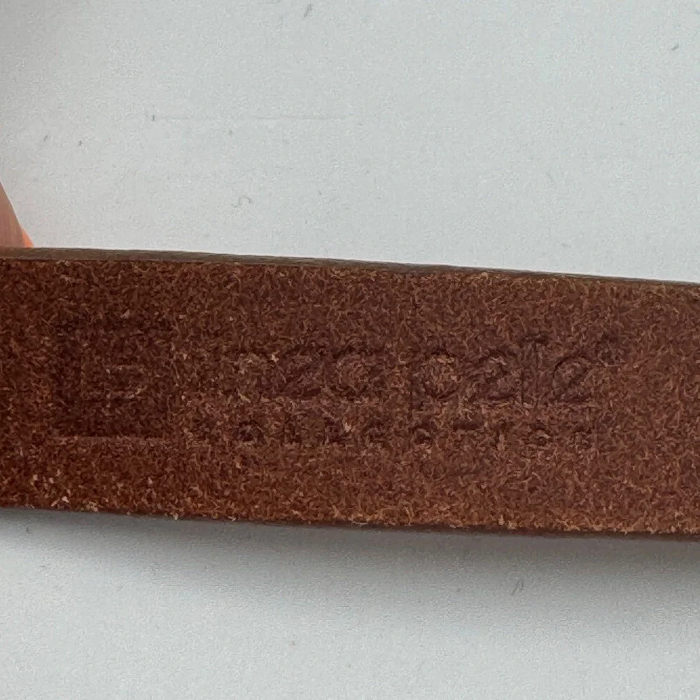 Linea Pelle Leather Belt Cognac Brown Gold Tone Hinge Accents Womens 32